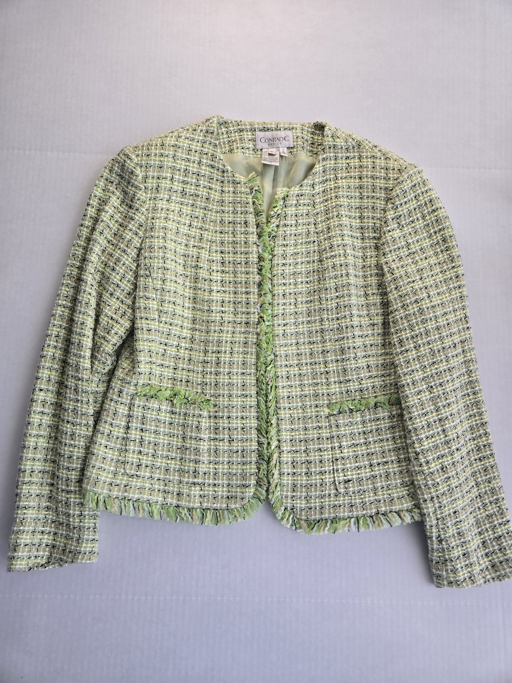 Vintage Green Tweed Fringe Blazer Jacket - Conrad C Petite - Size 6
